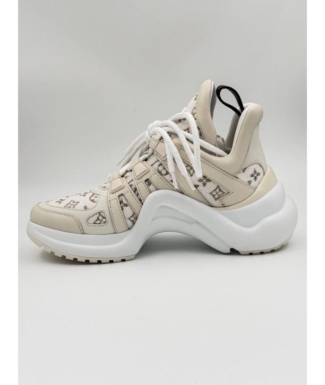 LOUIS VUITTON Бежевые кожаные кроссовки, фото 5