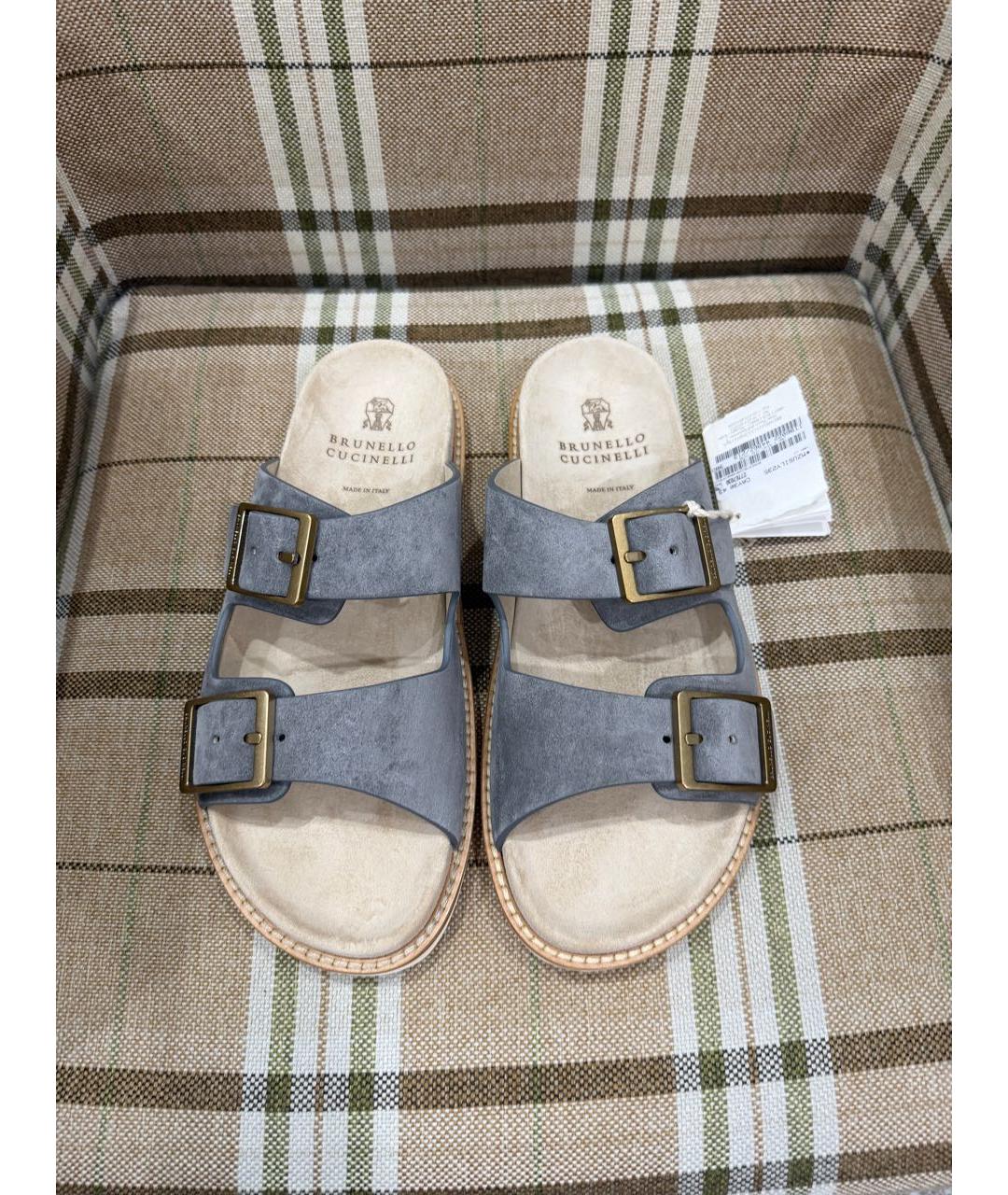 BRUNELLO CUCINELLI Серые замшевые шлепанцы, фото 2