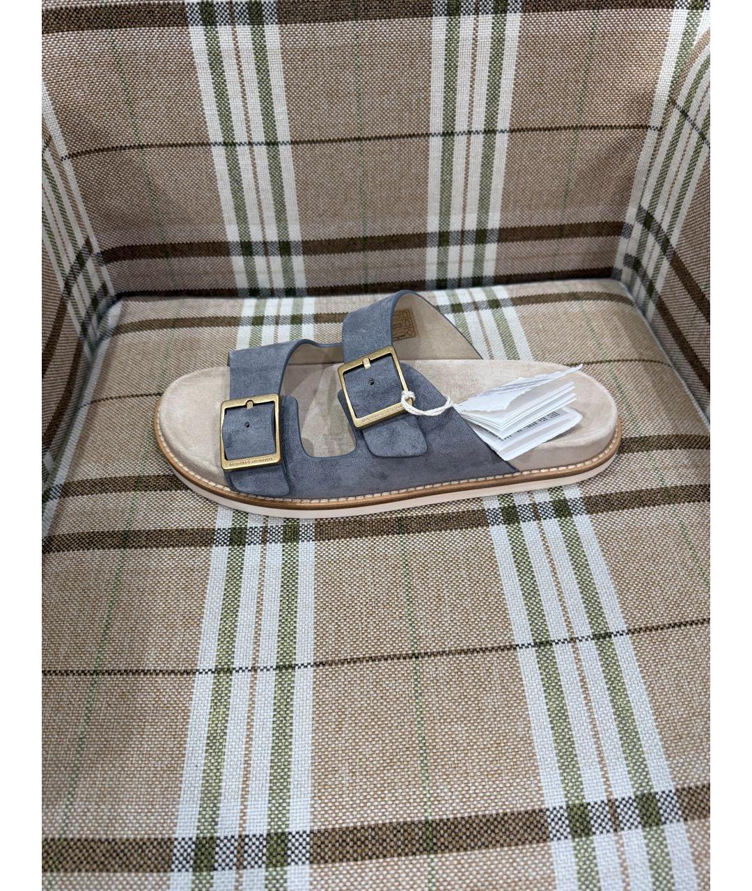 BRUNELLO CUCINELLI Серые замшевые шлепанцы, фото 4