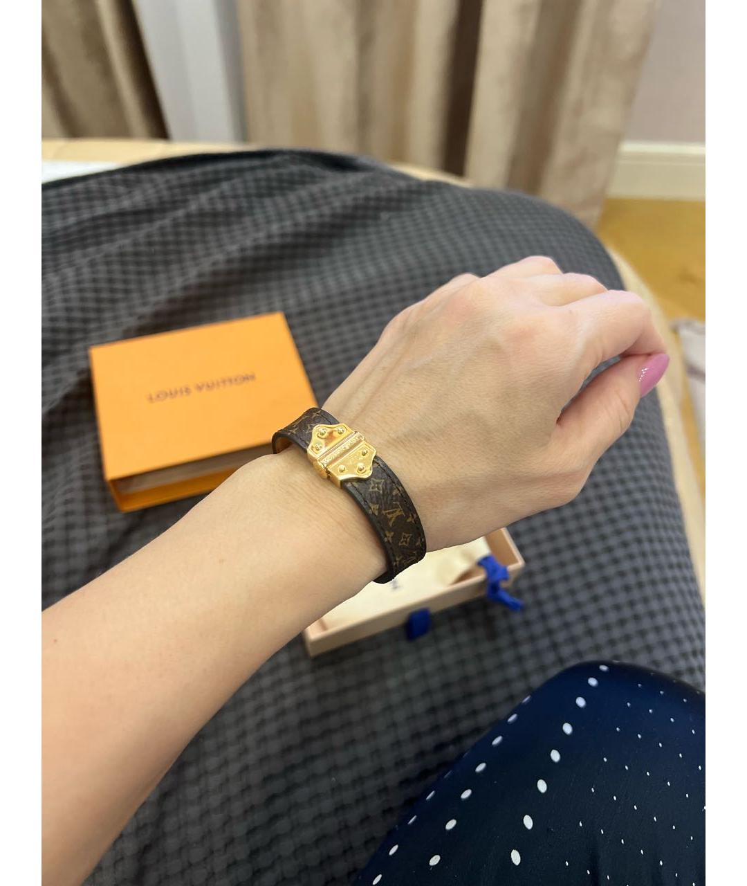 LOUIS VUITTON Коричневый кожаный браслет, фото 7