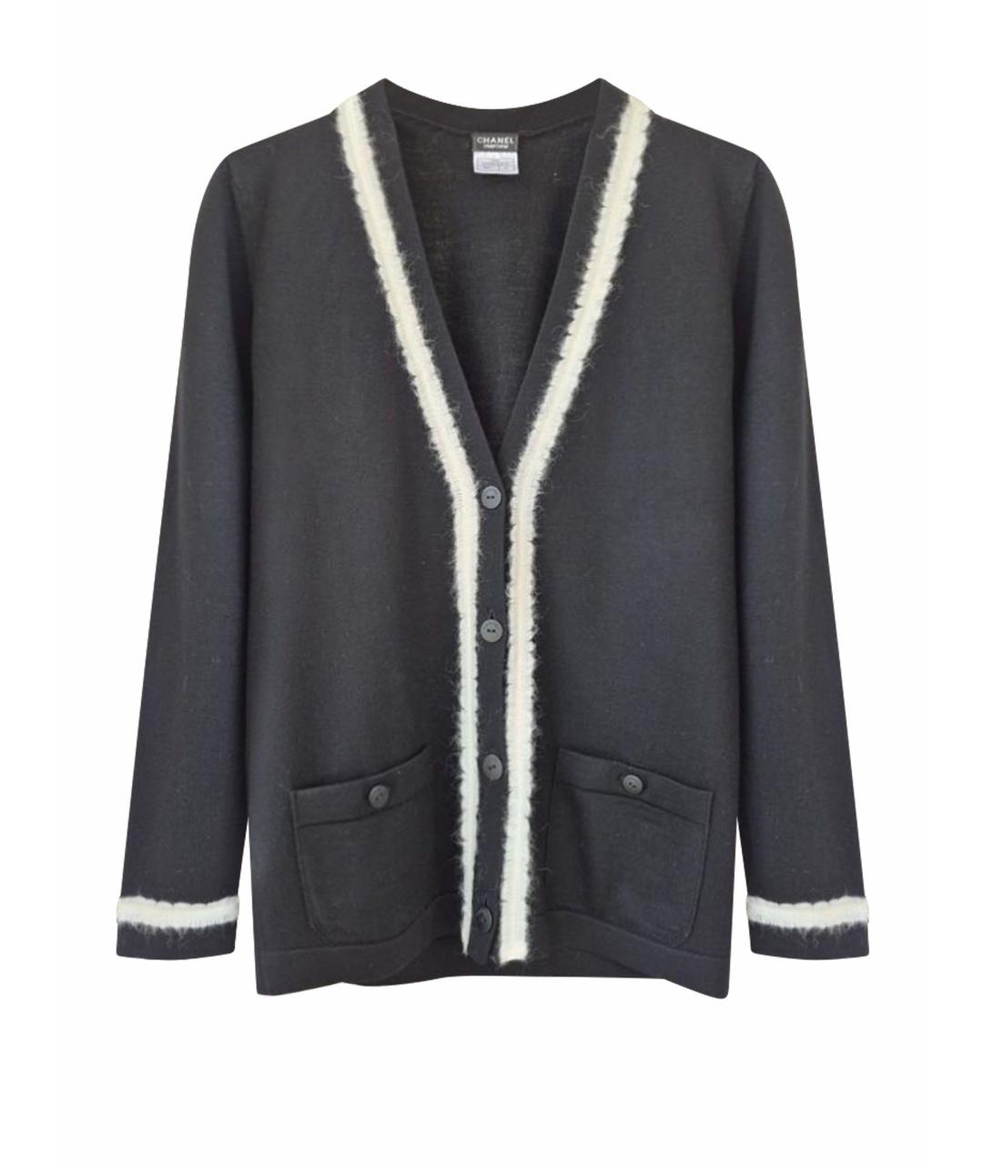 CHANEL Черный шерстяной кардиган, фото 1