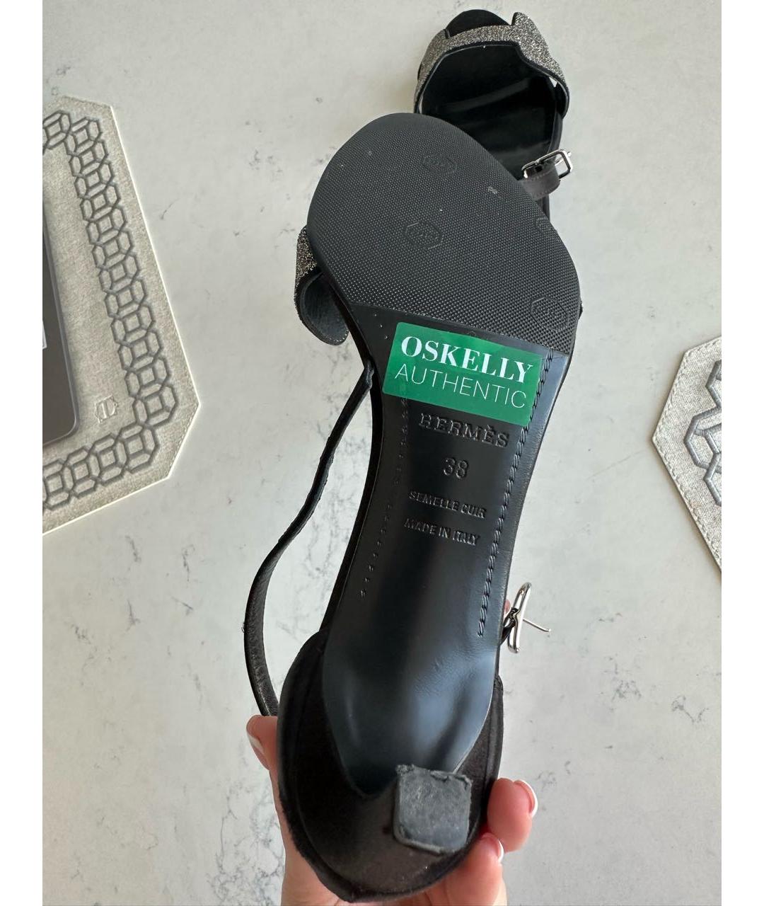 HERMES Черные текстильные босоножки, фото 5