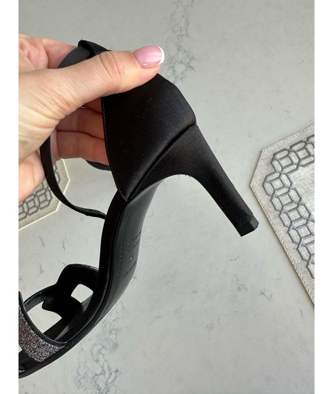 HERMES Черные текстильные босоножки, фото 6