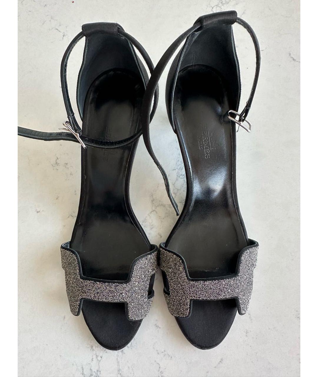 HERMES Черные текстильные босоножки, фото 2