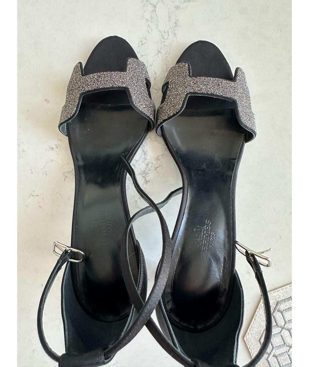 HERMES Черные текстильные босоножки, фото 3