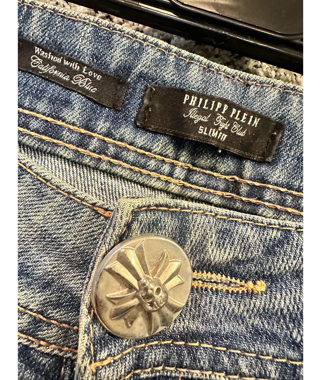 PHILIPP PLEIN Голубые хлопковые джинсы слим, фото 3