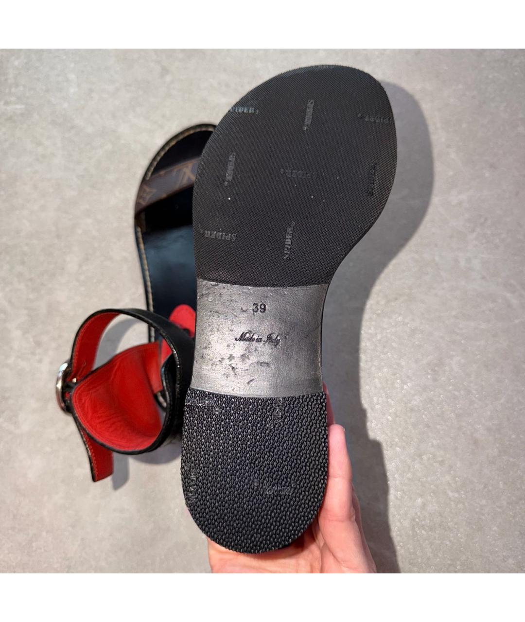 LOUIS VUITTON Черные кожаные сандалии, фото 5