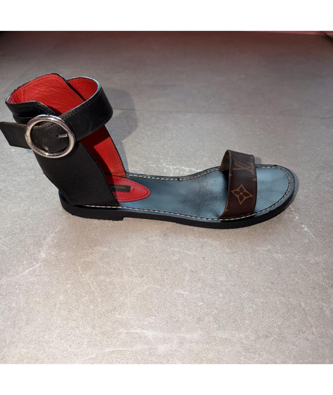 LOUIS VUITTON Черные кожаные сандалии, фото 6