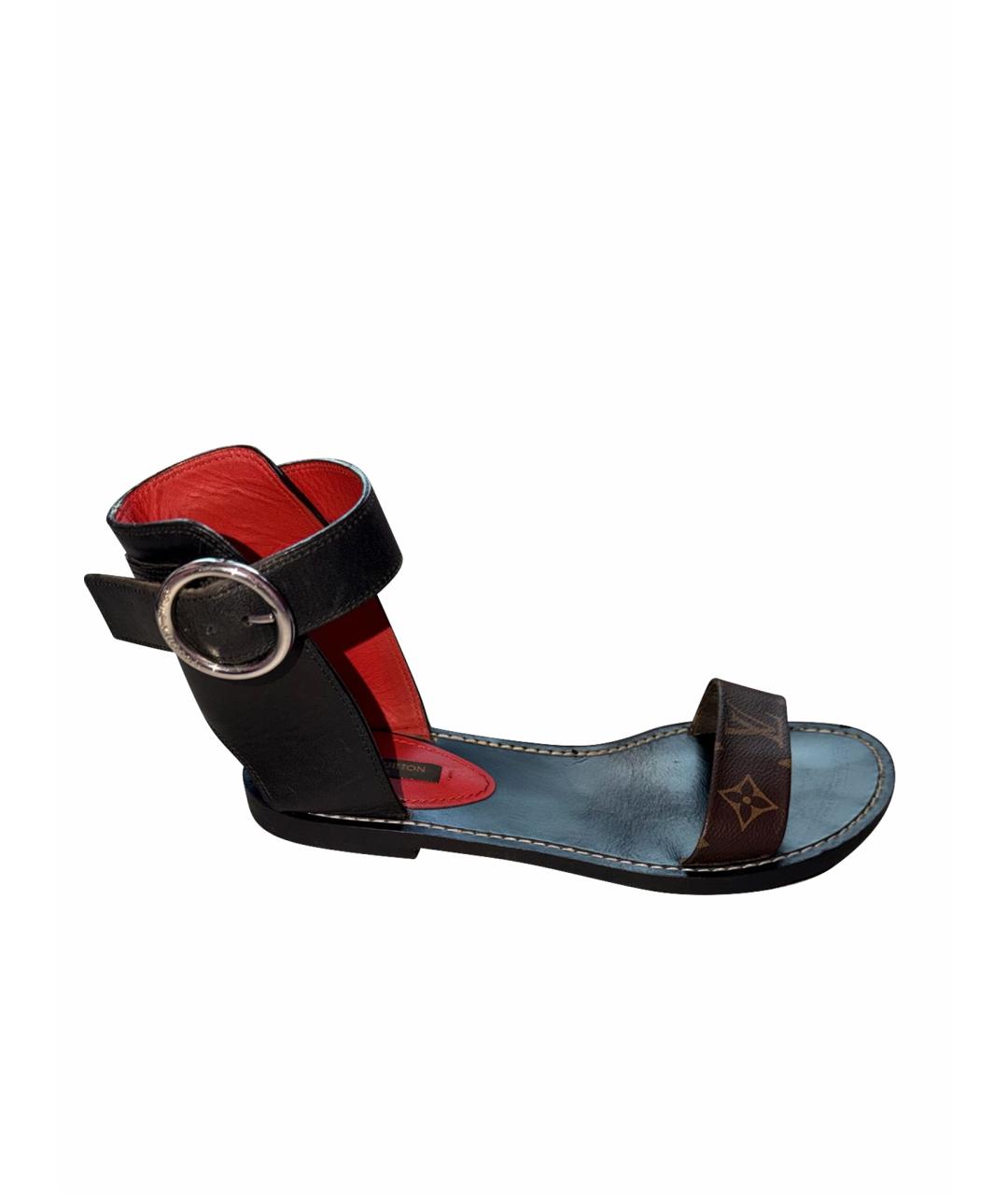 LOUIS VUITTON Черные кожаные сандалии, фото 1