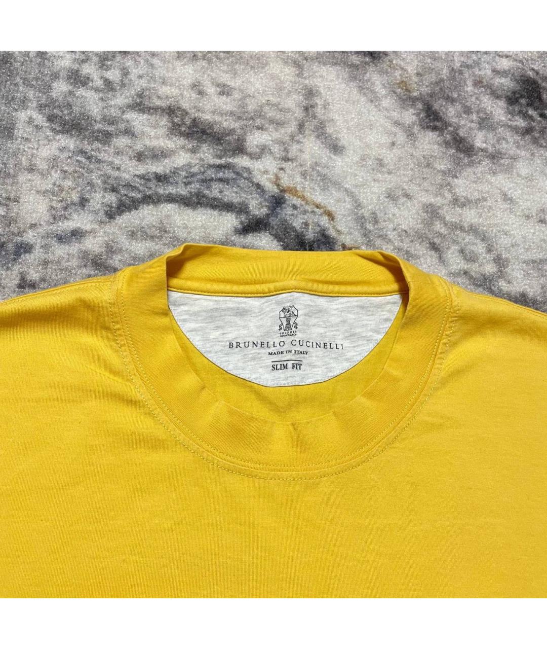 BRUNELLO CUCINELLI Желтая хлопковая футболка, фото 5