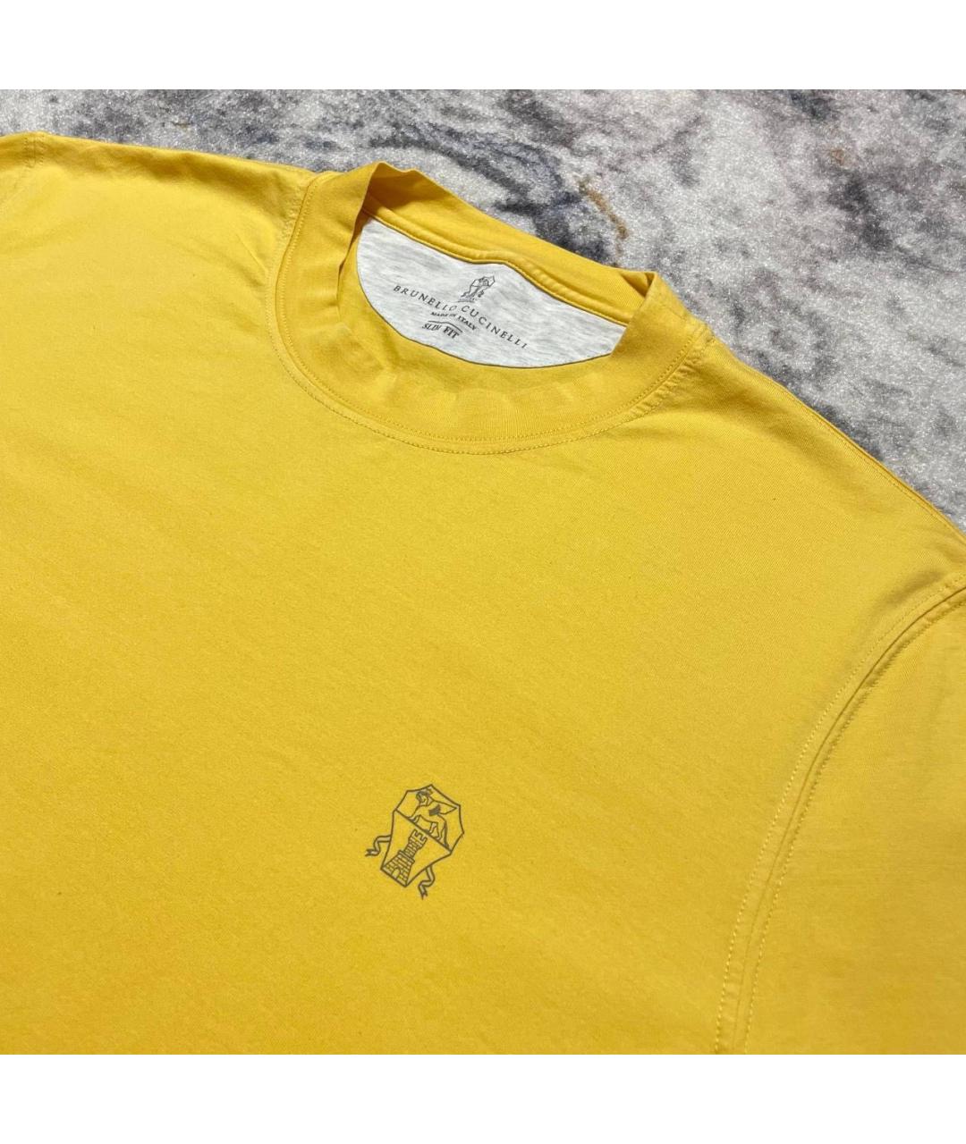 BRUNELLO CUCINELLI Желтая хлопковая футболка, фото 4