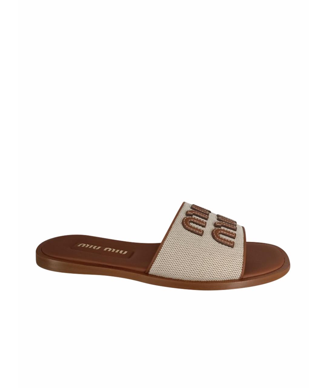 MIU MIU Бежевые кожаные шлепанцы, фото 1