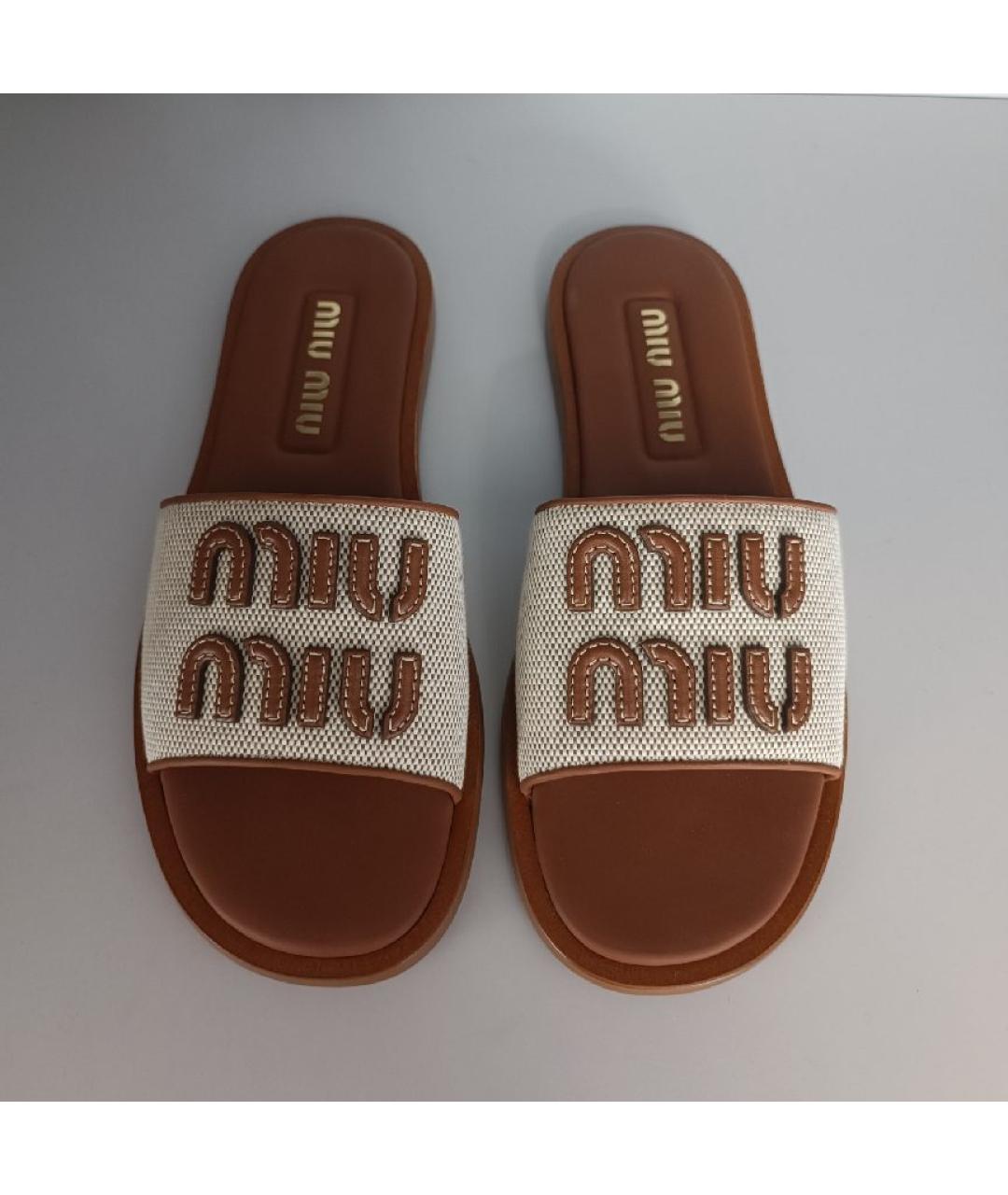 MIU MIU Бежевые кожаные шлепанцы, фото 2