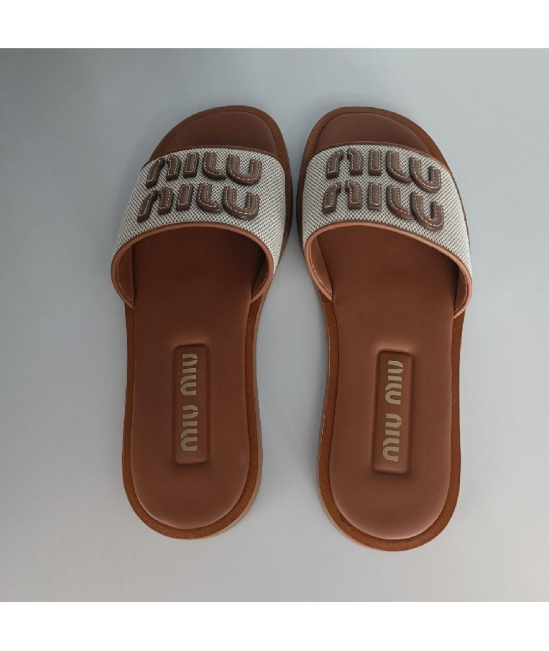 MIU MIU Бежевые кожаные шлепанцы, фото 3