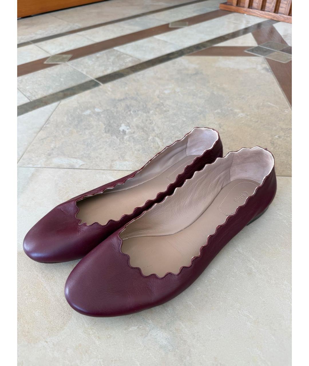 CHLOE Бордовые кожаные балетки, фото 3