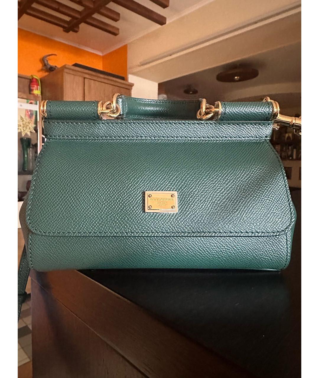 DOLCE&GABBANA Зеленая кожаная сумка через плечо, фото 5