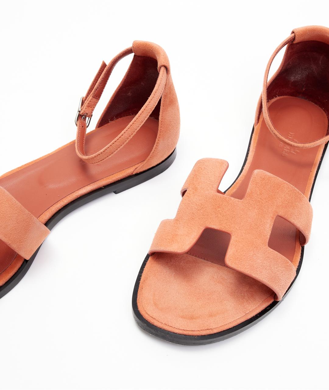 HERMES Оранжевое замшевые босоножки, фото 5