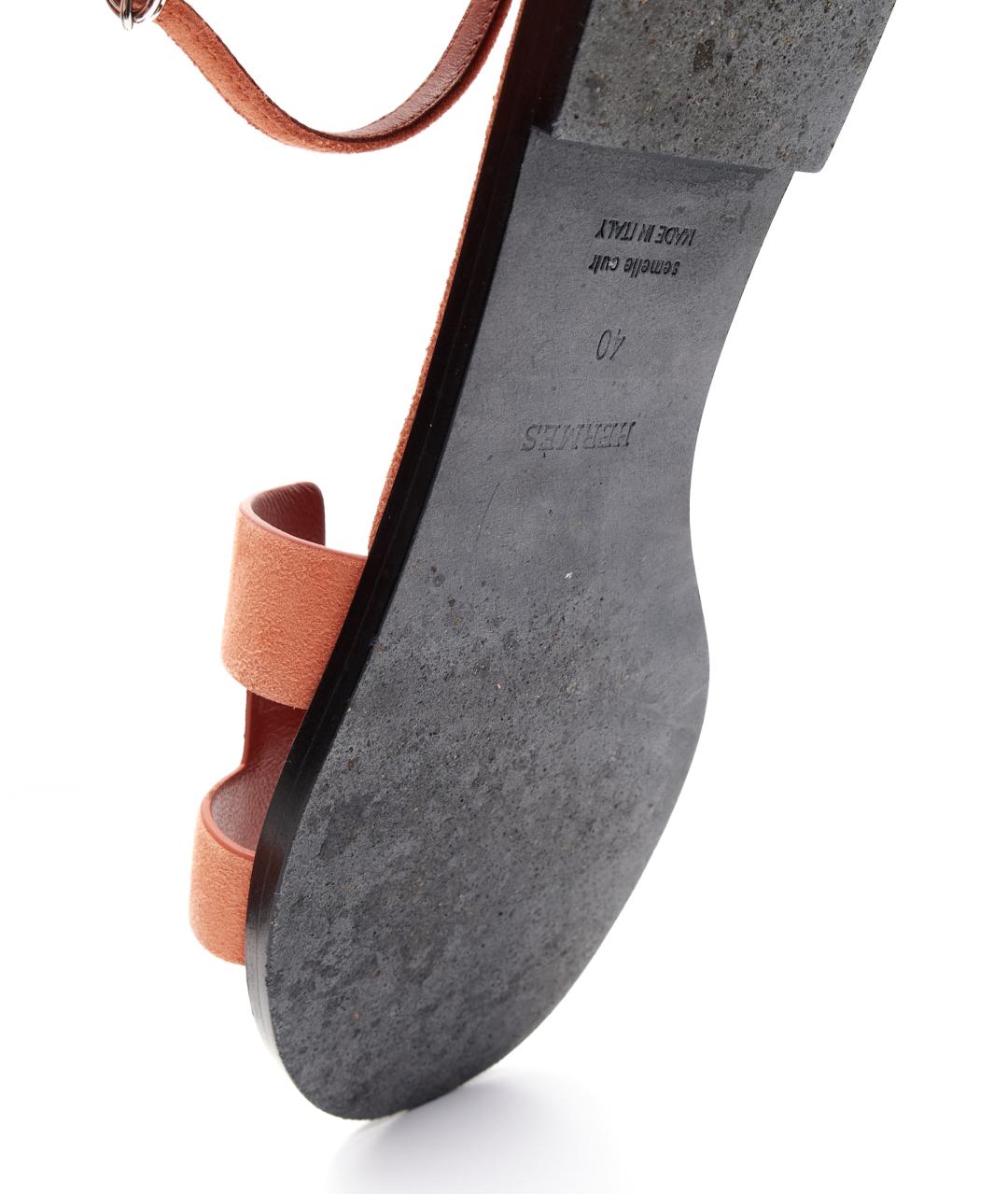 HERMES Оранжевое замшевые босоножки, фото 6