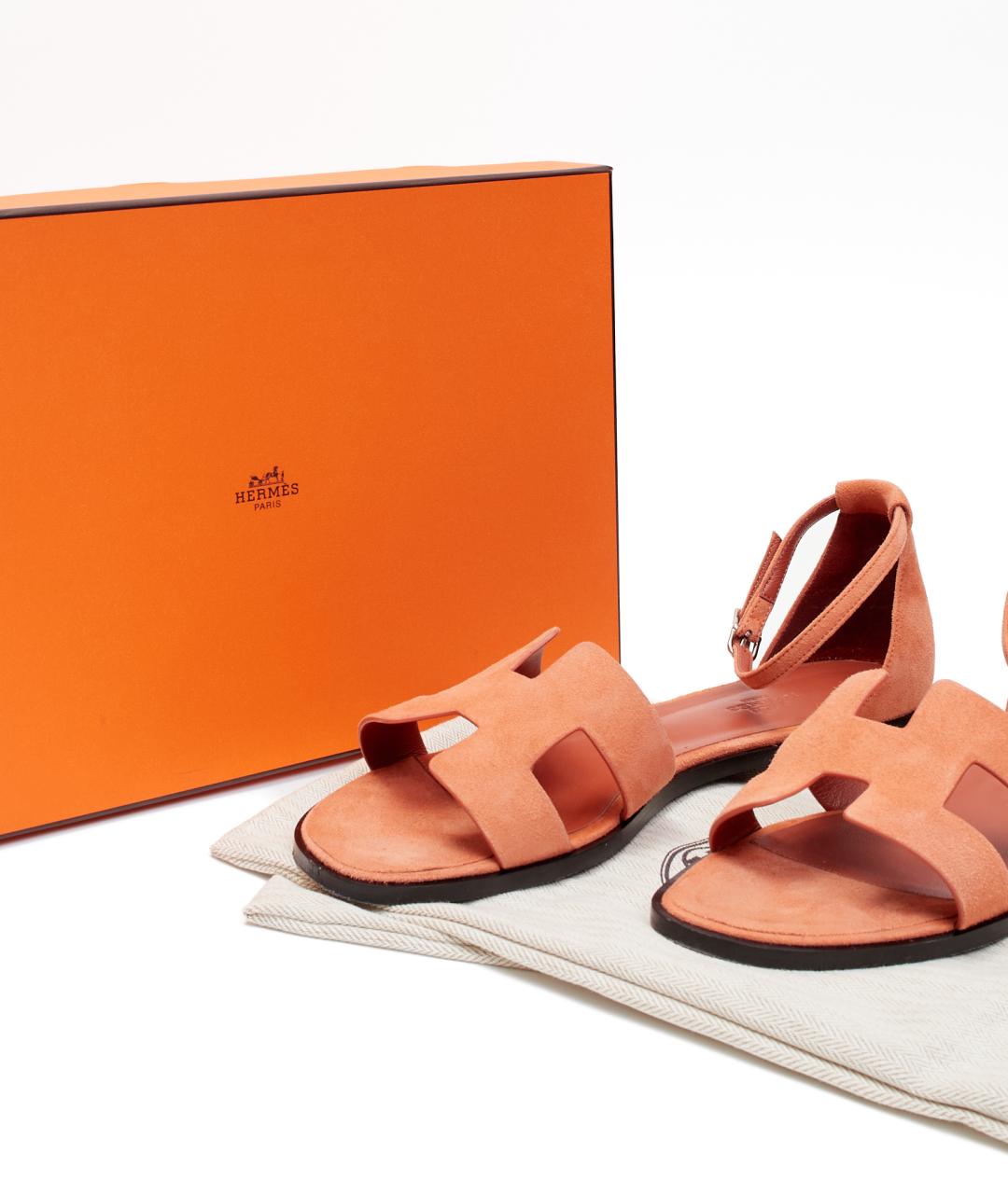 HERMES Оранжевое замшевые босоножки, фото 7