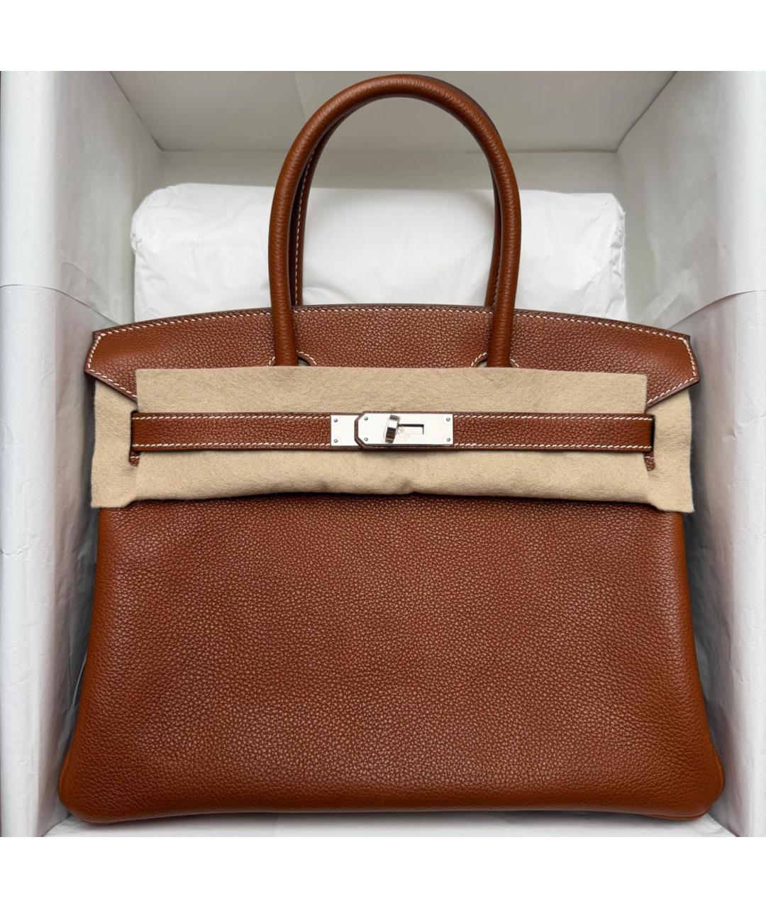 HERMES Коричневая кожаная сумка с короткими ручками, фото 4