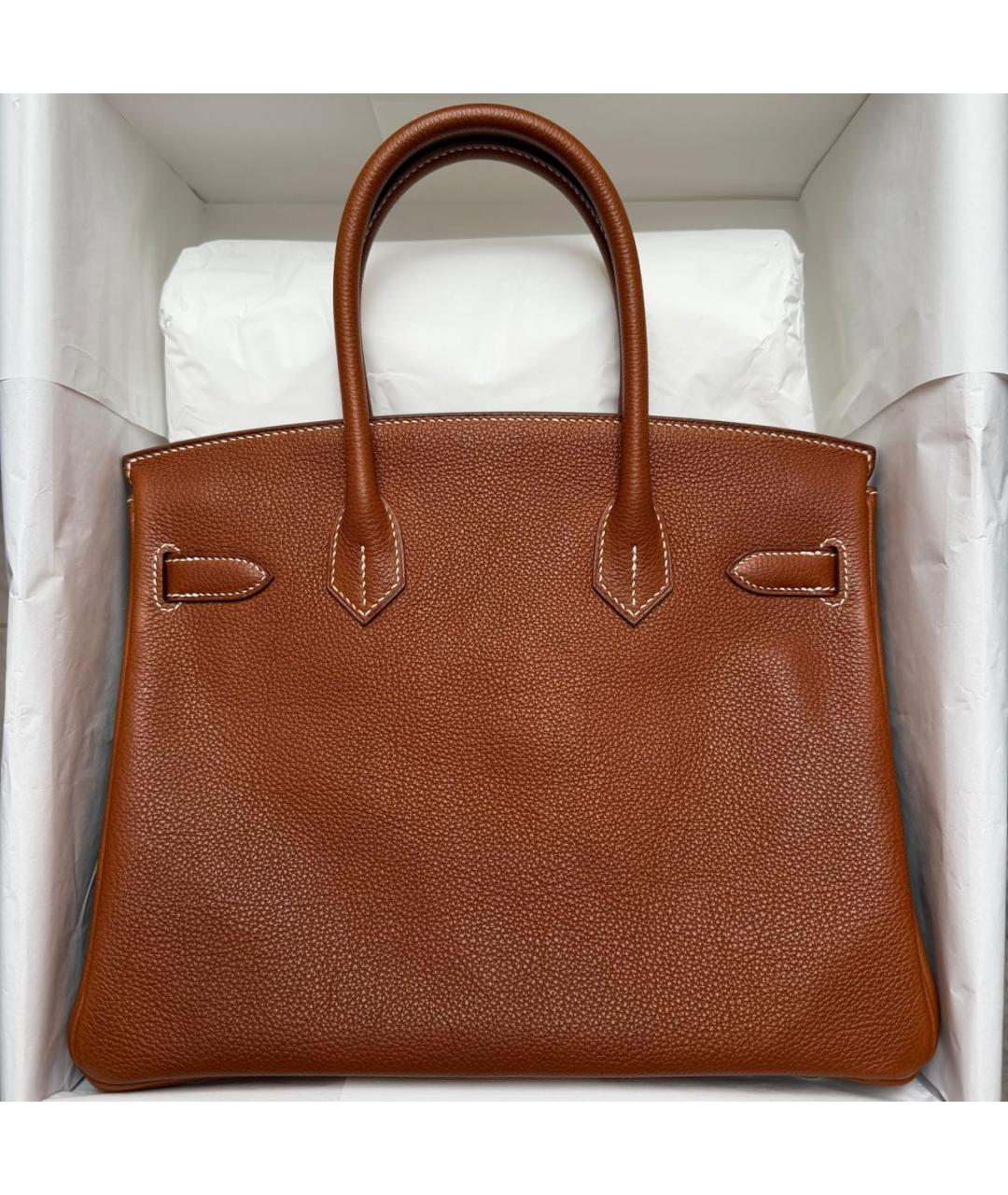 HERMES Коричневая кожаная сумка с короткими ручками, фото 3