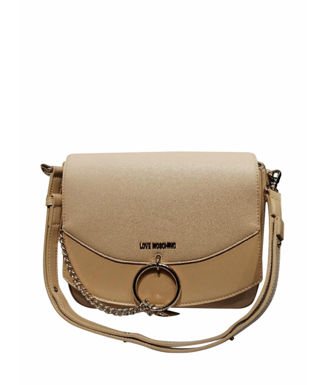LOVE MOSCHINO Бежевая кожаная сумка с короткими ручками, фото 1