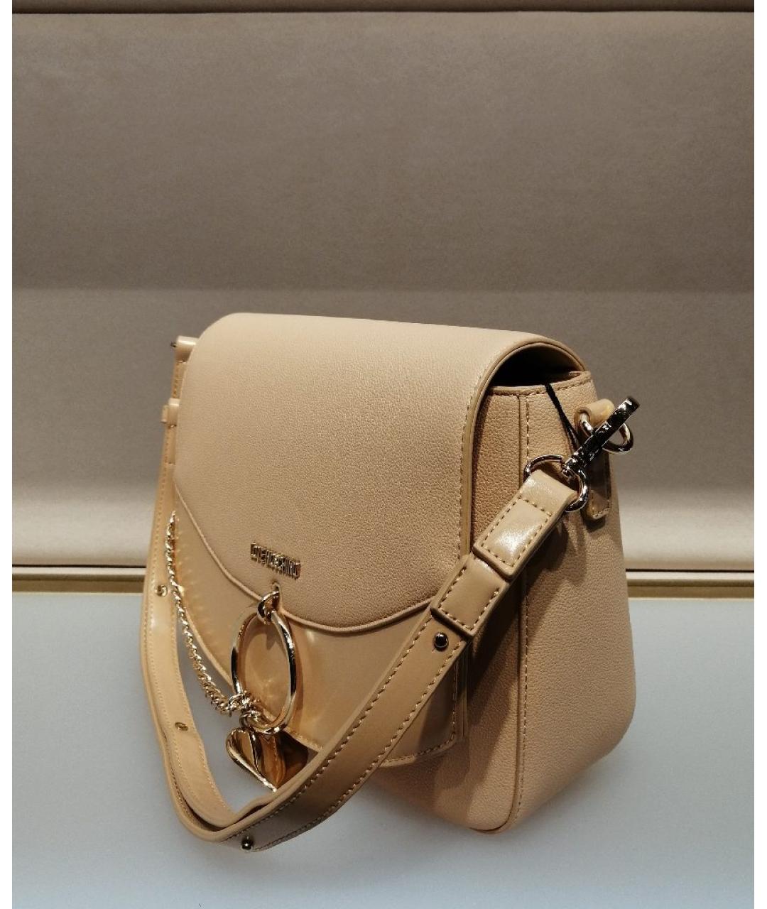 LOVE MOSCHINO Бежевая кожаная сумка с короткими ручками, фото 2