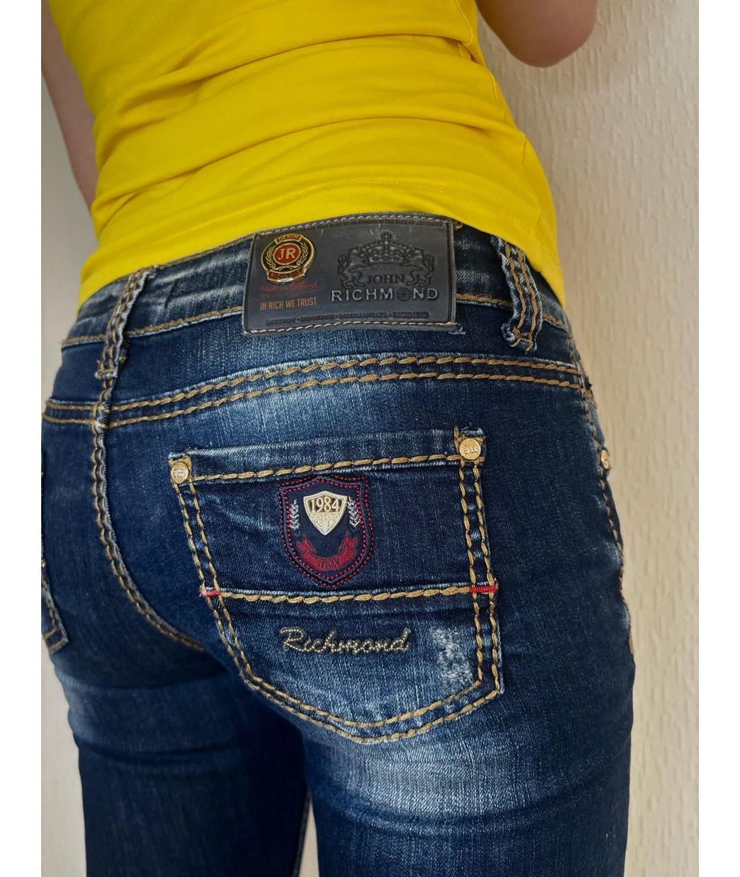 JOHN RICHMOND Синие хлопковые джинсы слим, фото 4