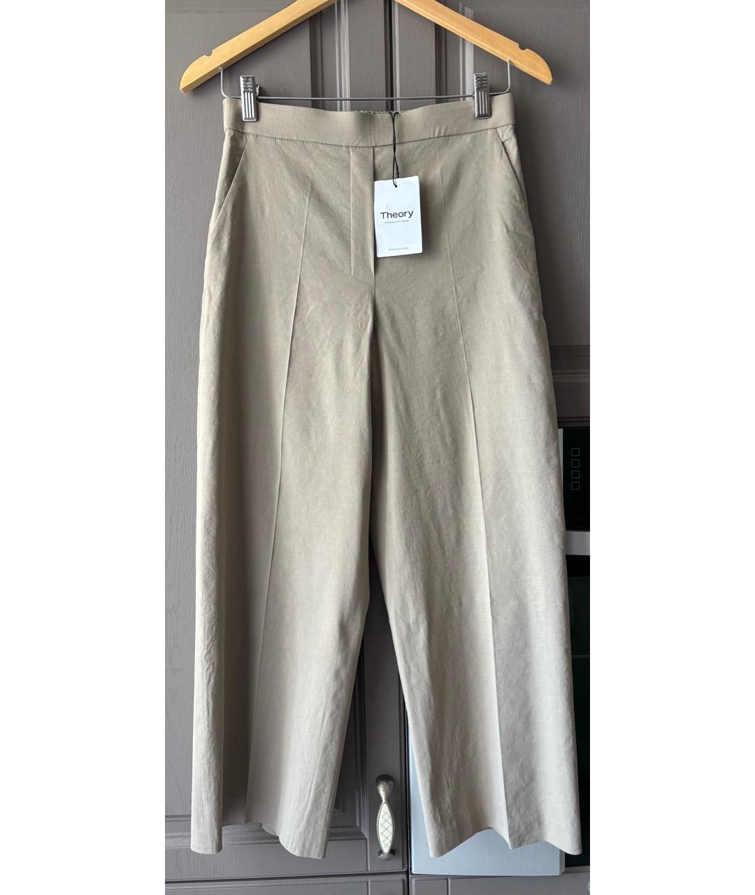 THEORY Бежевые льняные брюки широкие, фото 9