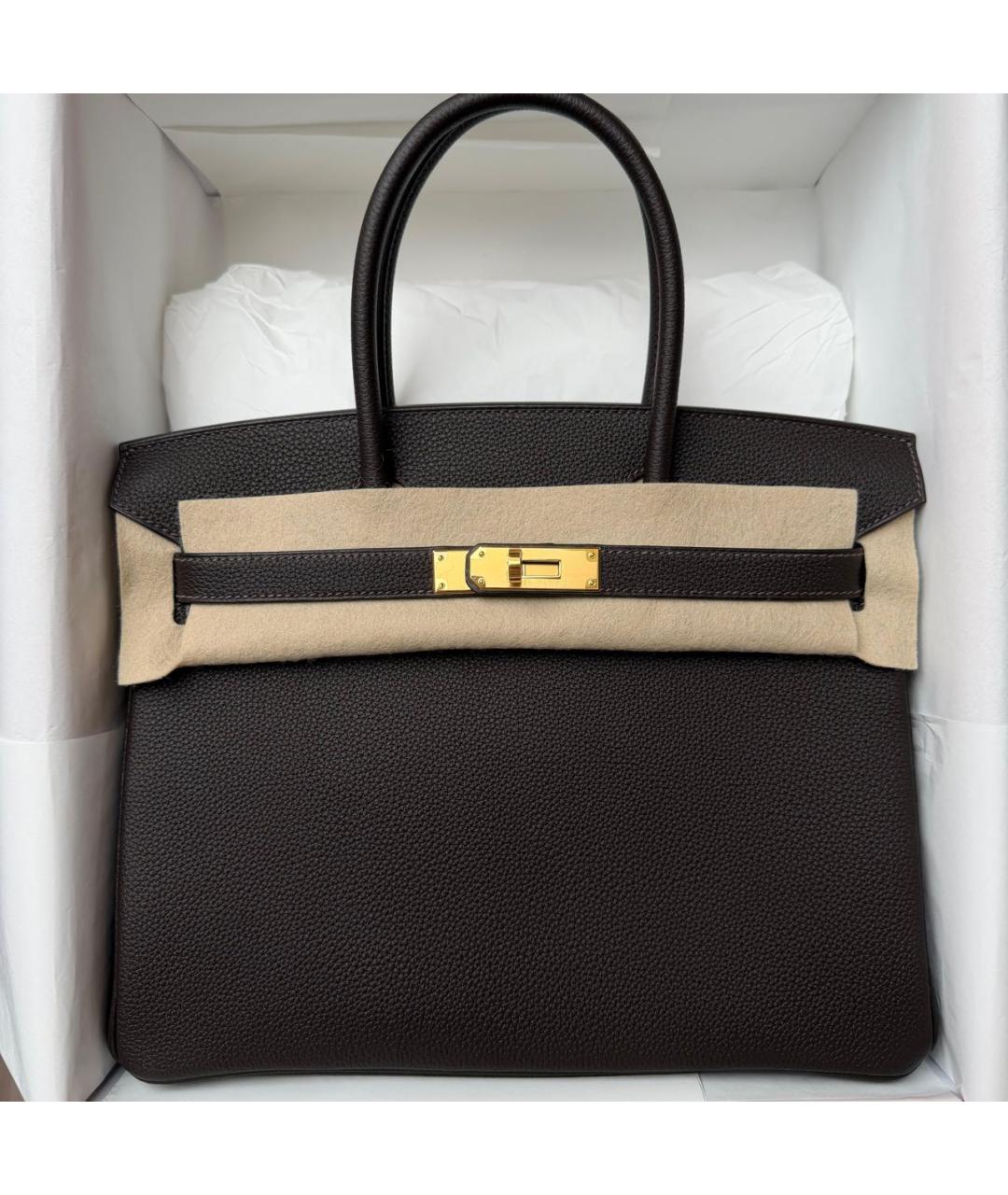 HERMES Коричневая кожаная сумка с короткими ручками, фото 4