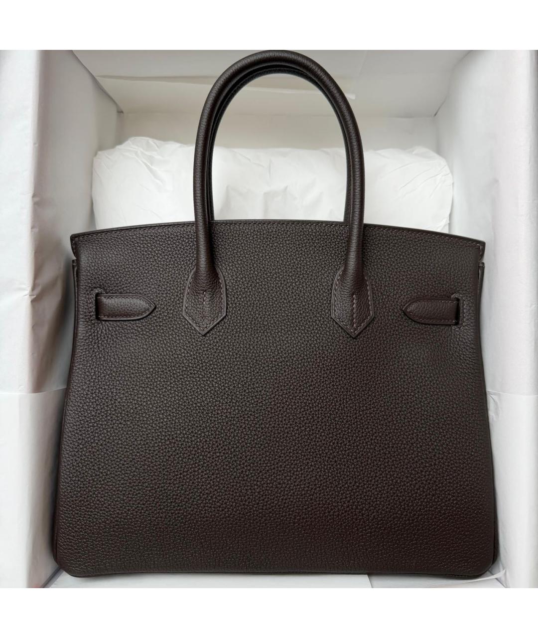 HERMES Коричневая кожаная сумка с короткими ручками, фото 3