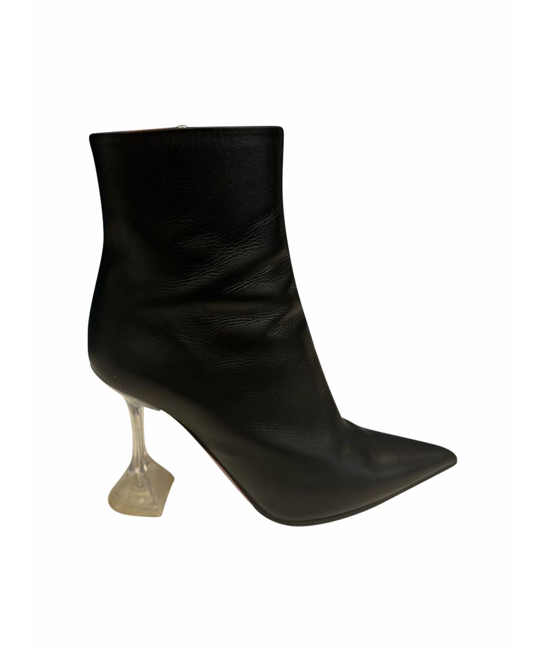 Amina Muaddi Черные кожаные ботильоны, фото 1
