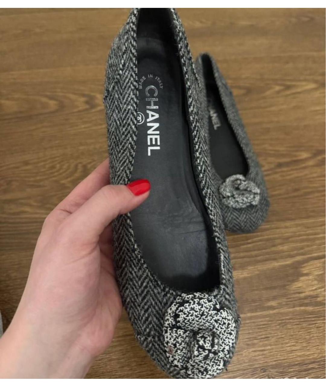 CHANEL Антрацитовые текстильные балетки, фото 6