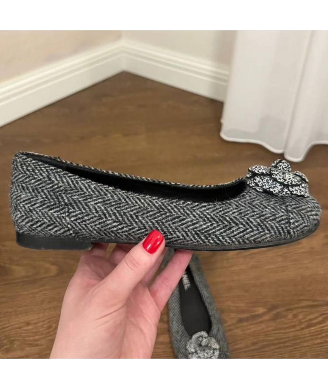 CHANEL Антрацитовые текстильные балетки, фото 7