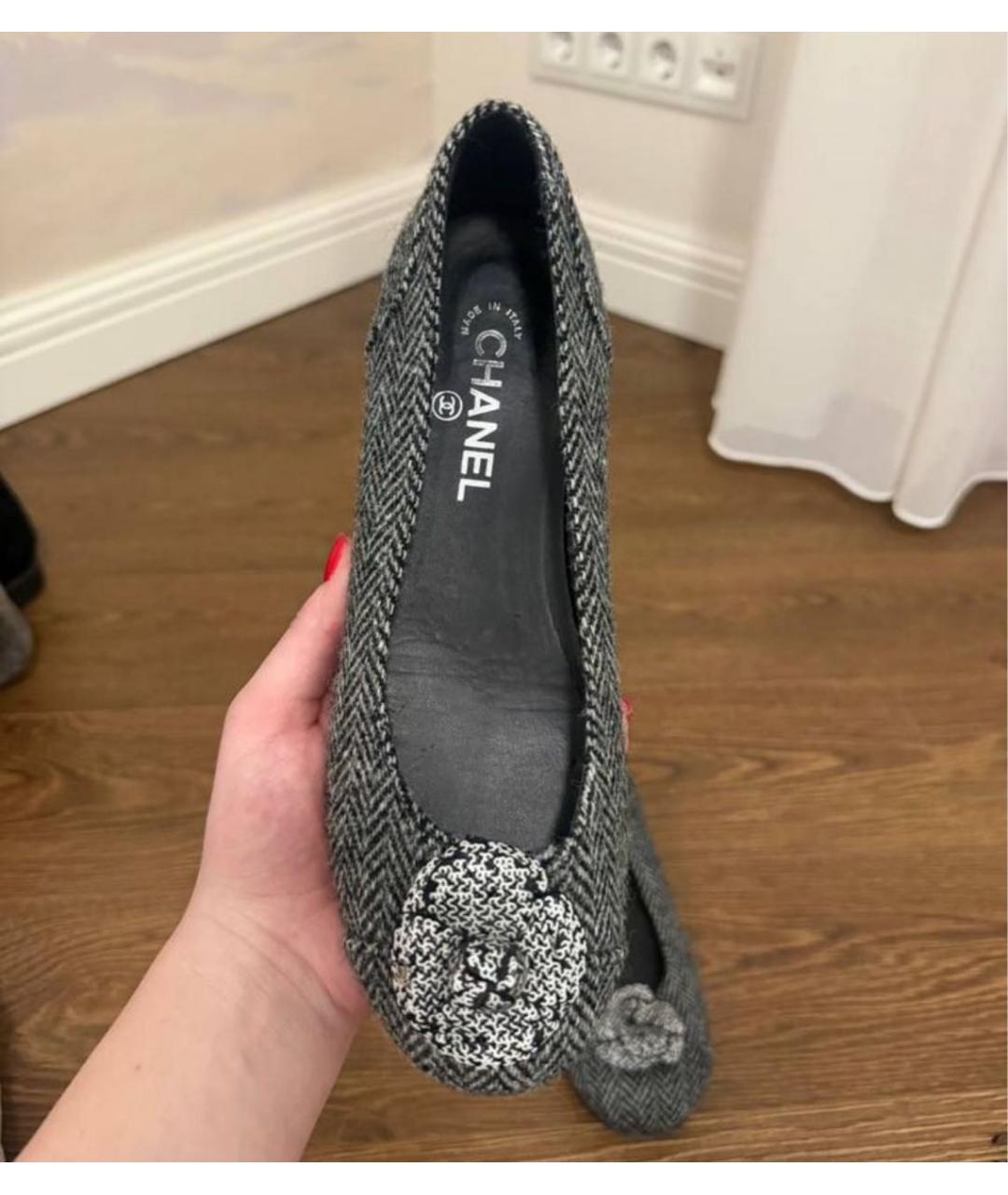 CHANEL Антрацитовые текстильные балетки, фото 2