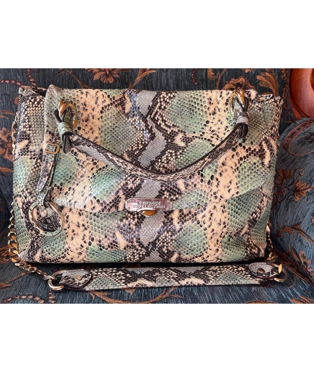 VERSACE COLLECTION Бирюзовая кожаная сумка с короткими ручками, фото 6