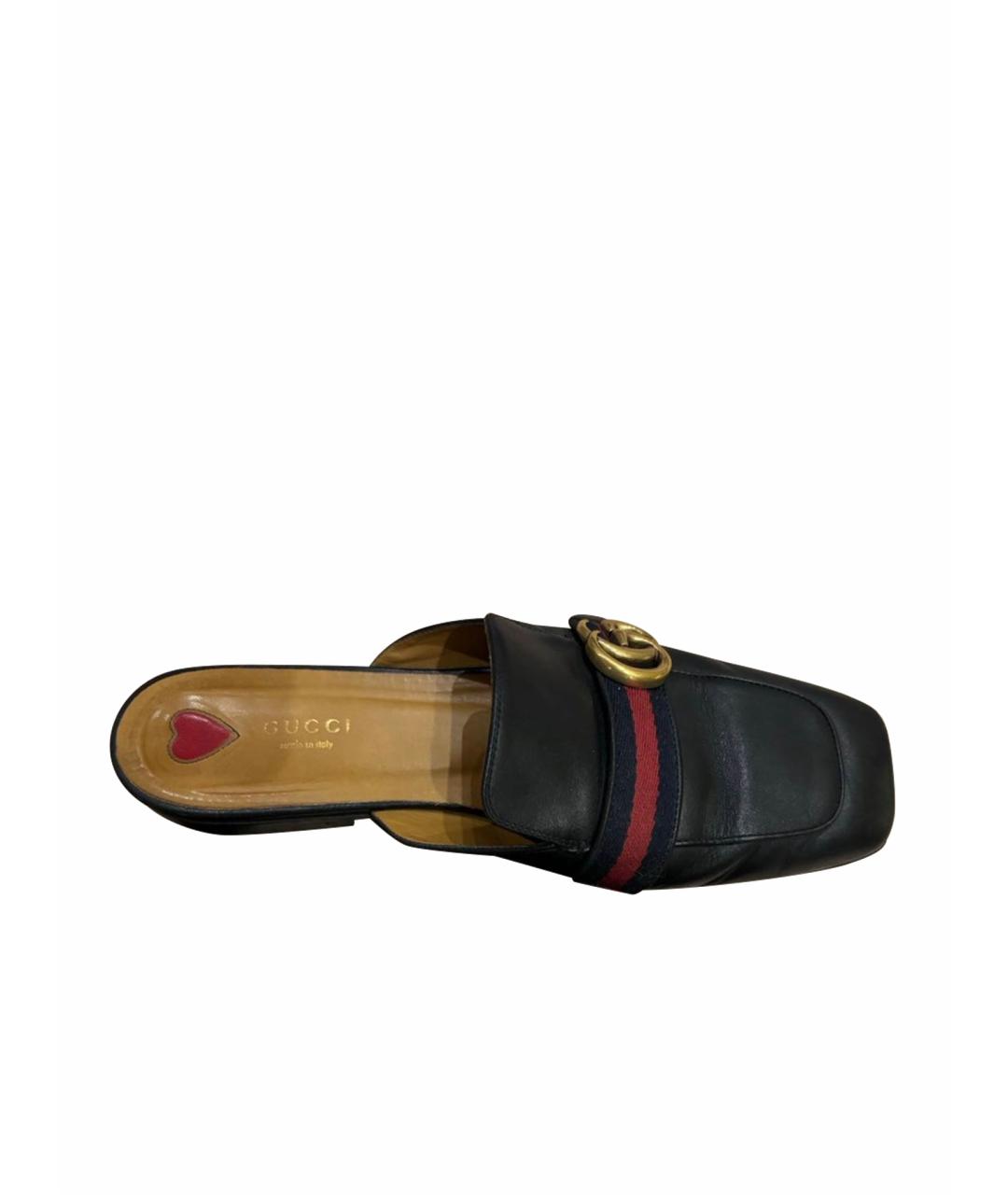 GUCCI Черные кожаные мюли, фото 1