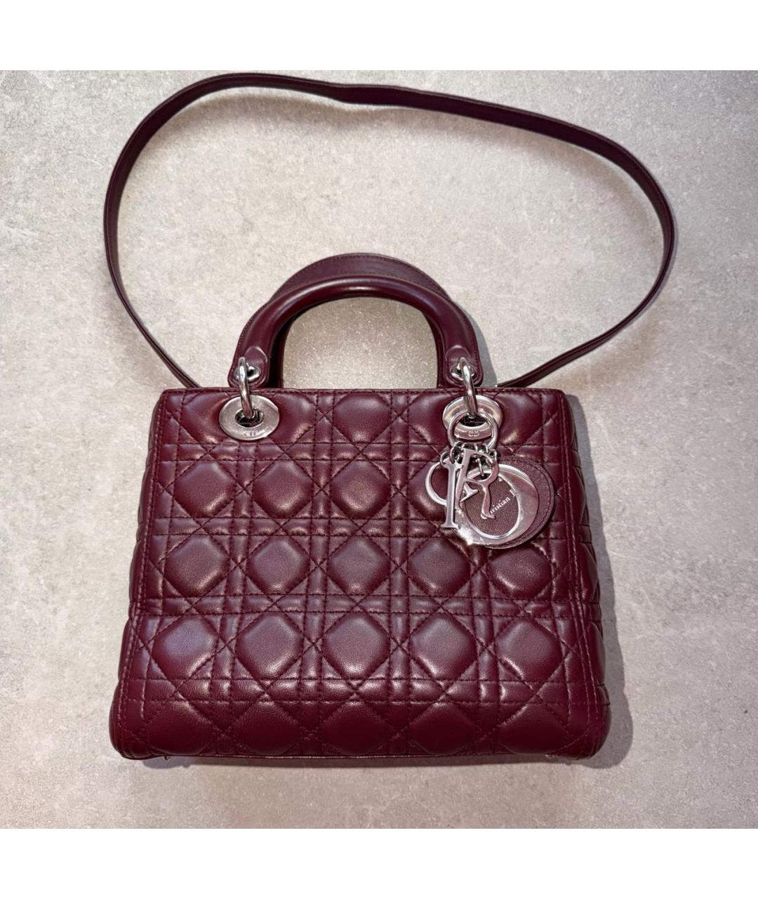 CHRISTIAN DIOR Бордовая кожаная сумка тоут, фото 8
