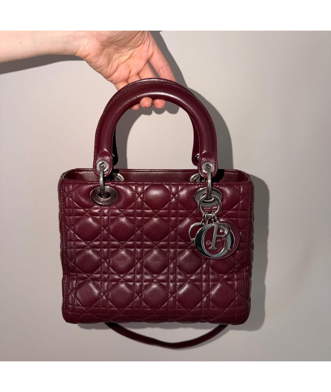 CHRISTIAN DIOR Бордовая кожаная сумка тоут, фото 3