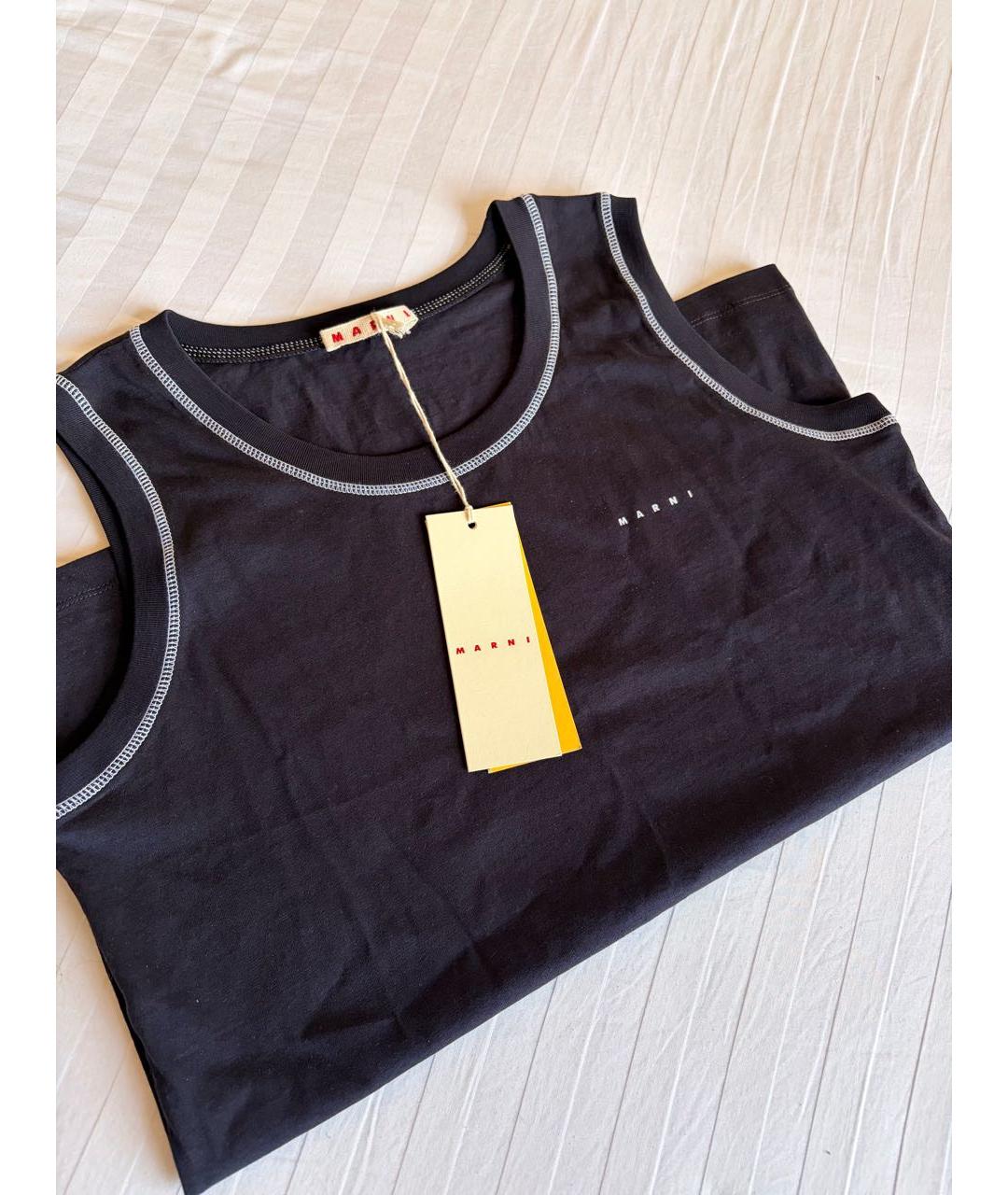 MARNI Темно-синяя хлопковая майка, фото 2