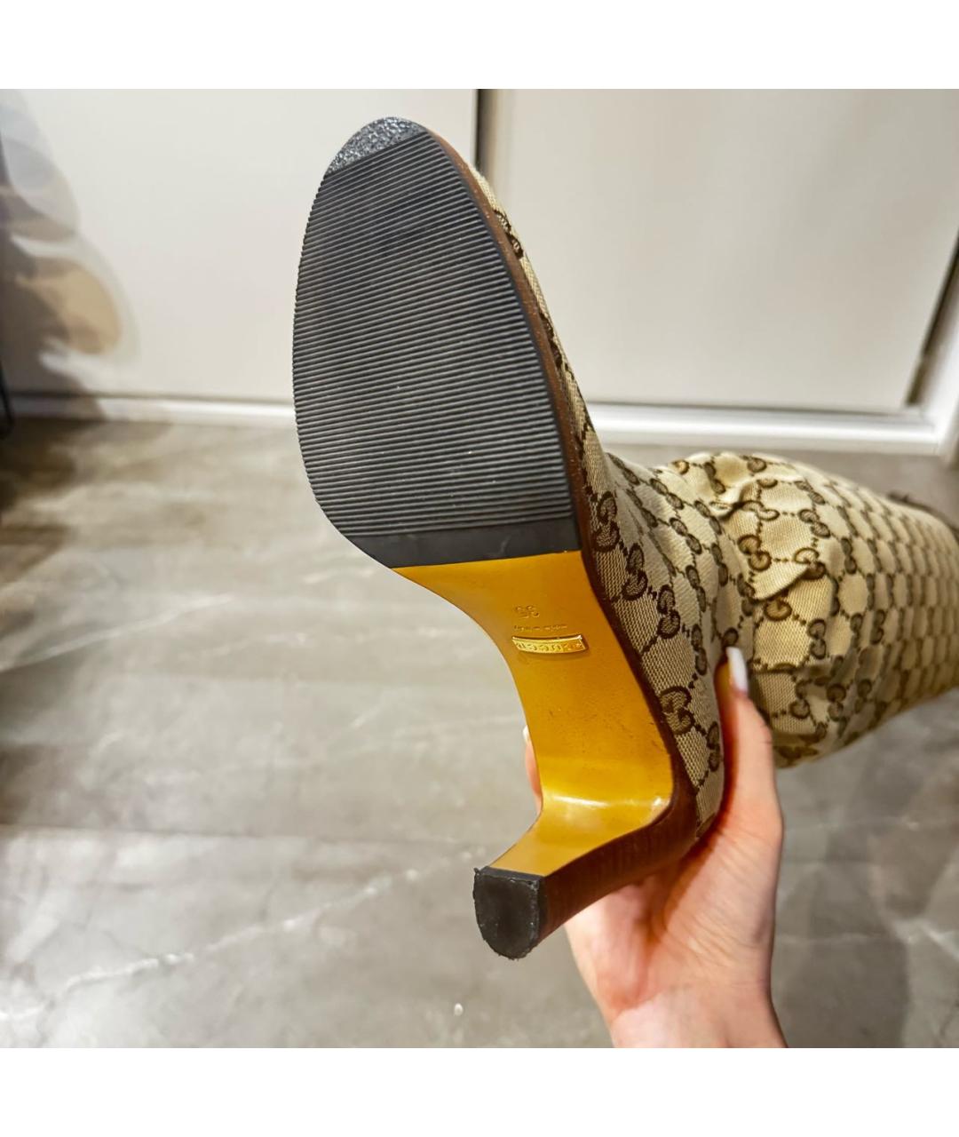 GUCCI Коричневые текстильные сапоги, фото 5