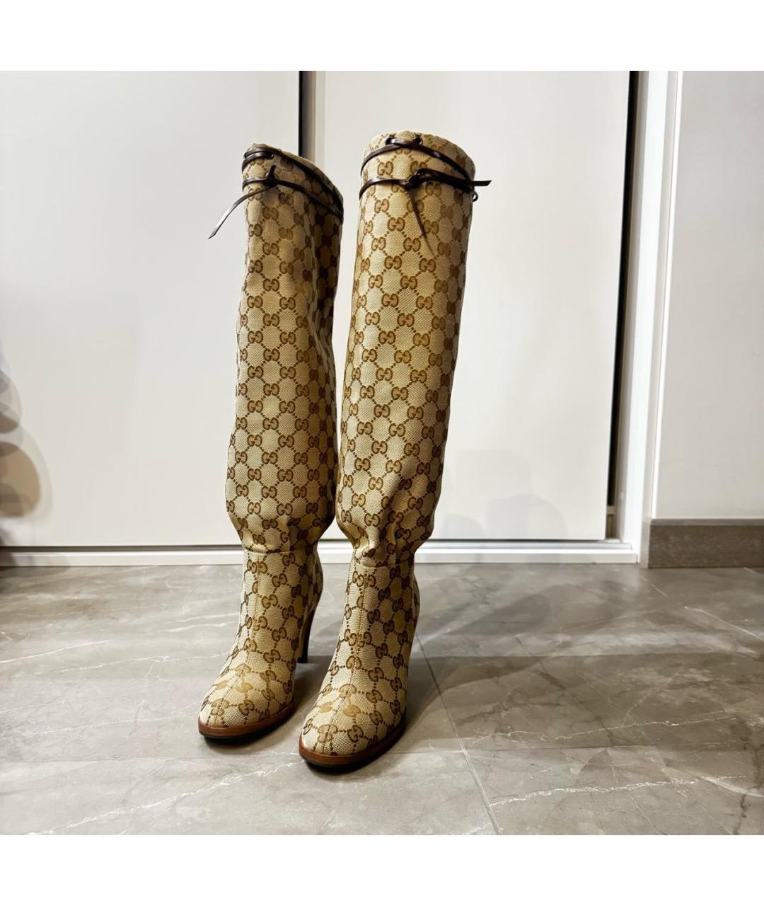 GUCCI Коричневые текстильные сапоги, фото 3