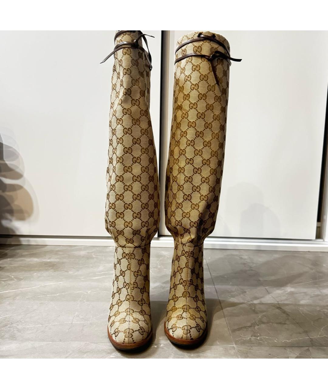 GUCCI Коричневые текстильные сапоги, фото 2