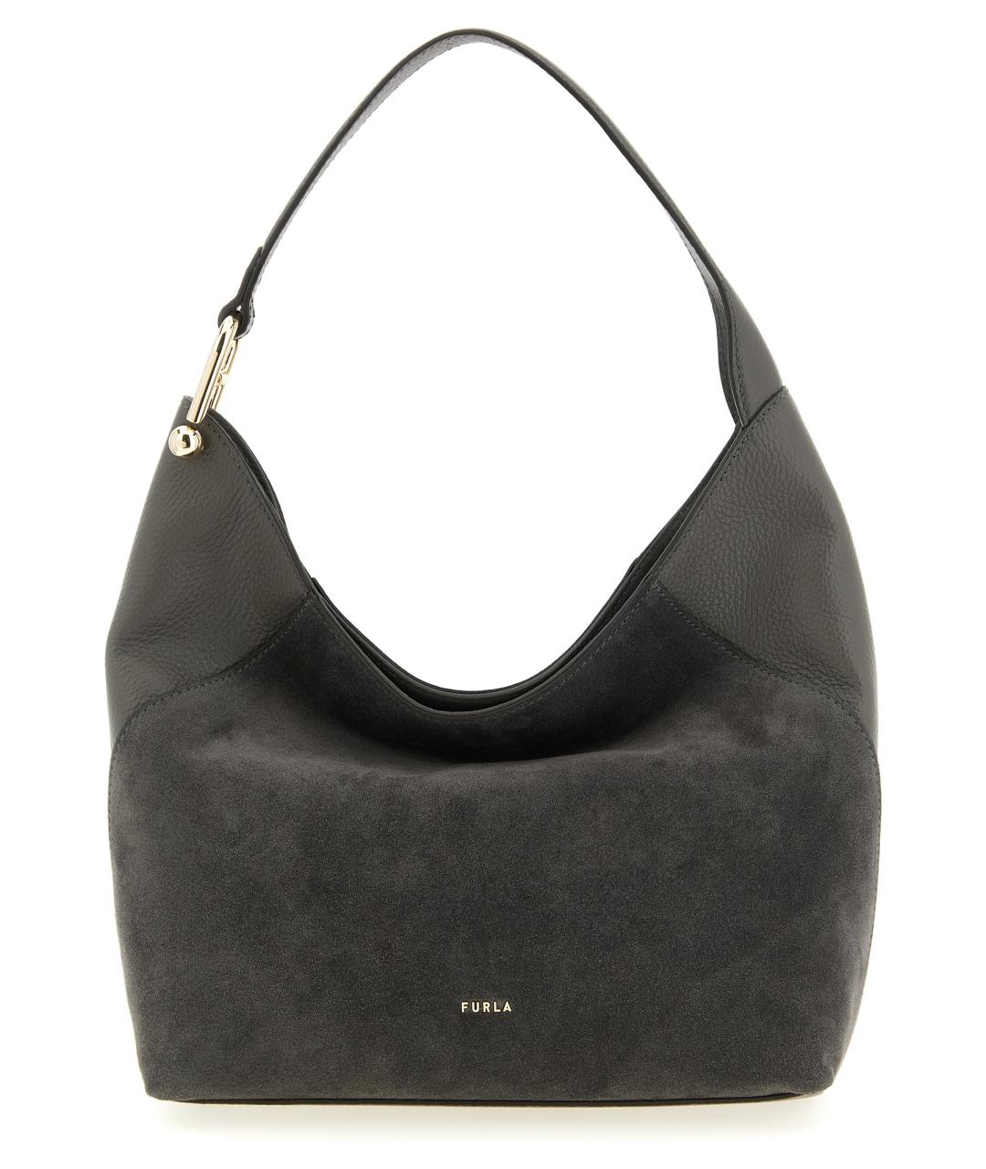 FURLA Антрацитовая замшевая сумка через плечо, фото 1