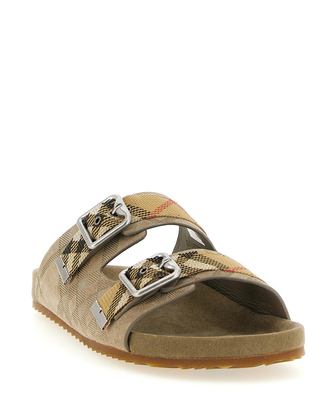 BURBERRY Бежевые текстильные шлепанцы, фото 2