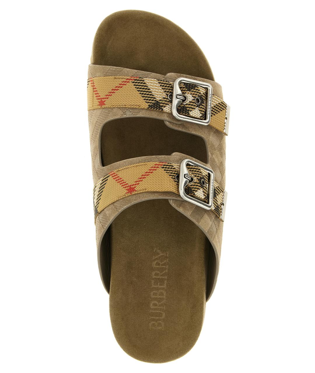 BURBERRY Бежевые текстильные шлепанцы, фото 4