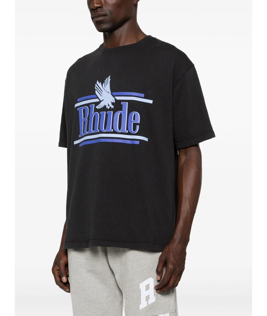 RHUDE Черная хлопковая футболка, фото 3