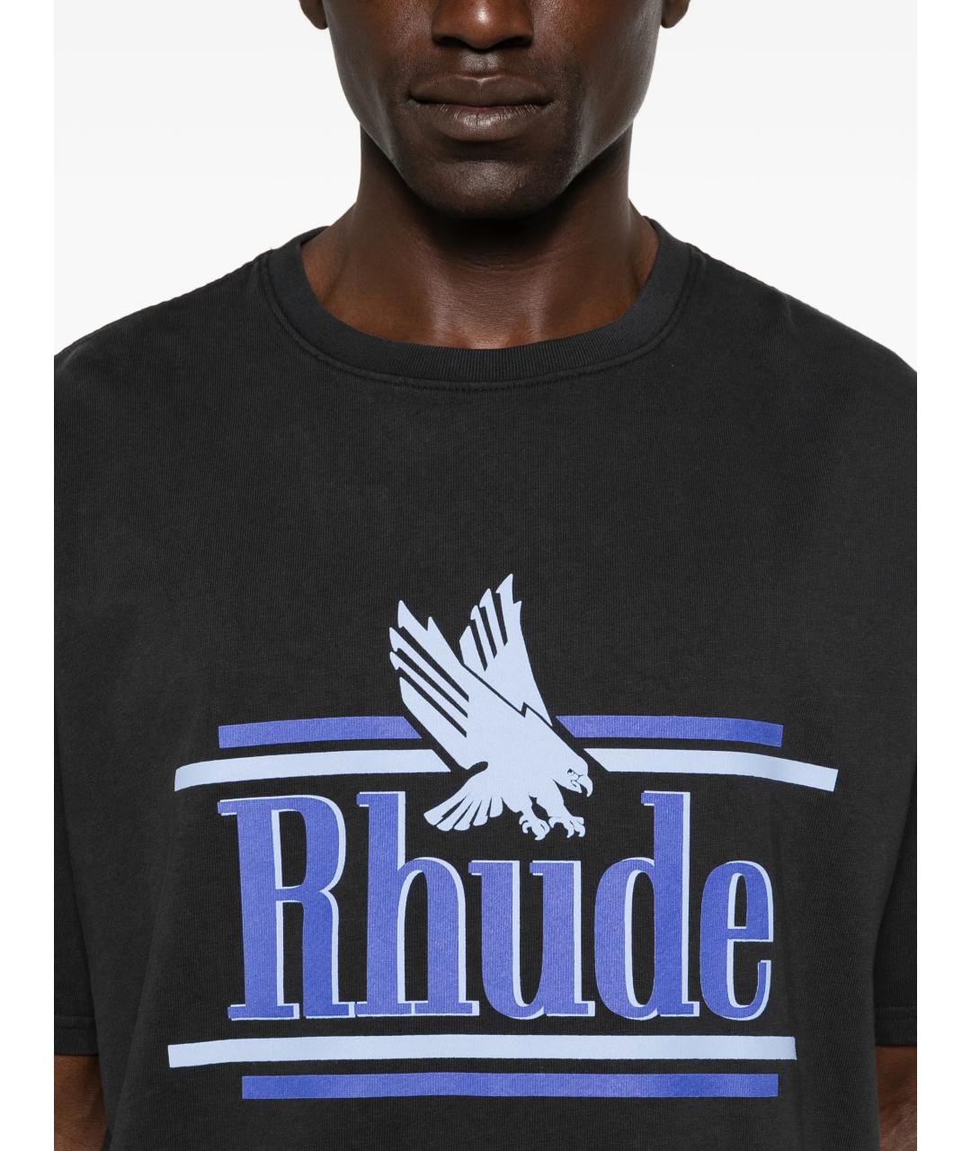 RHUDE Черная хлопковая футболка, фото 5