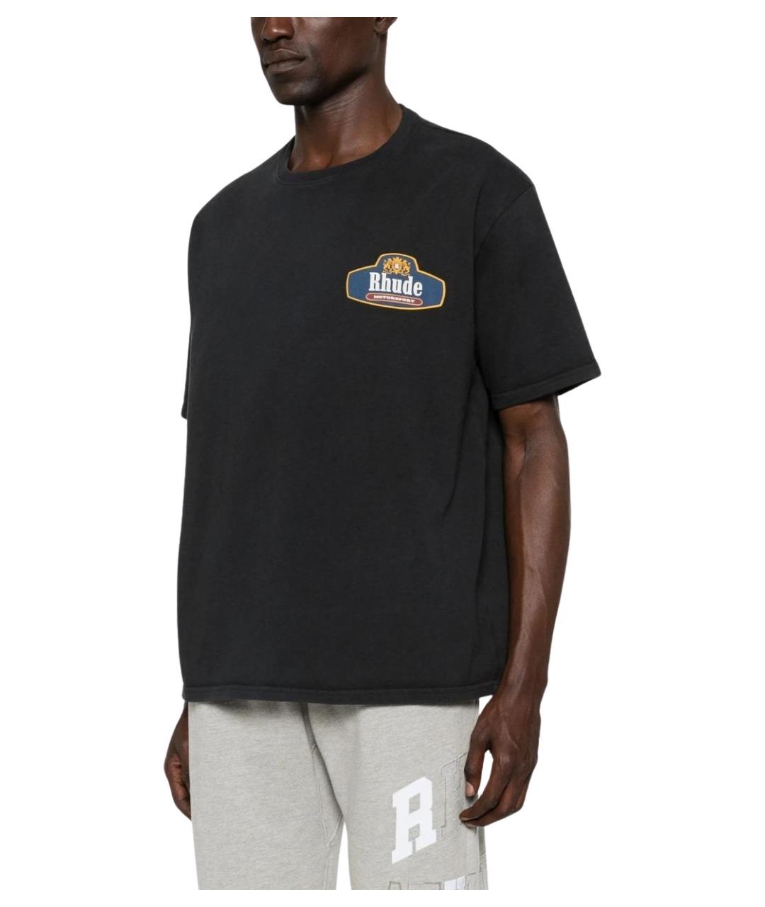 RHUDE Черная хлопковая футболка, фото 4
