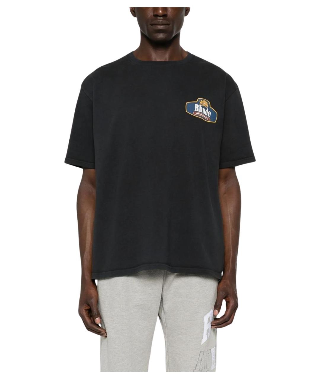 RHUDE Черная хлопковая футболка, фото 3